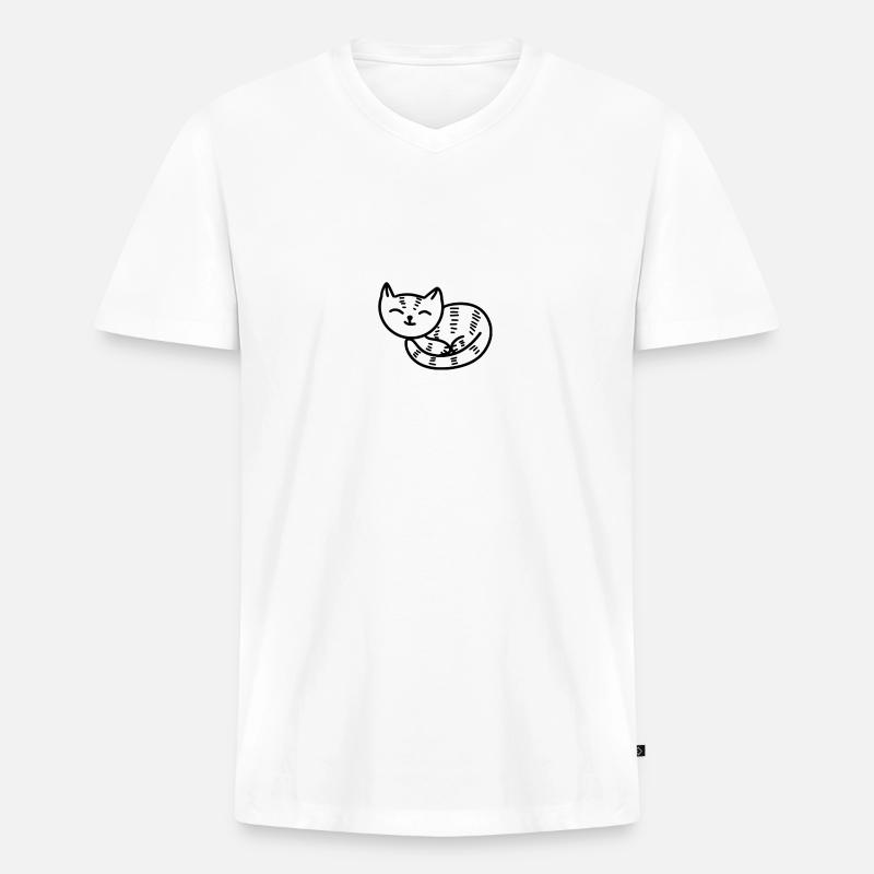 Snoozing Kitty (Tiger) - Männer Premium Bio T-Shirt mit V-Ausschnitt - Weiß