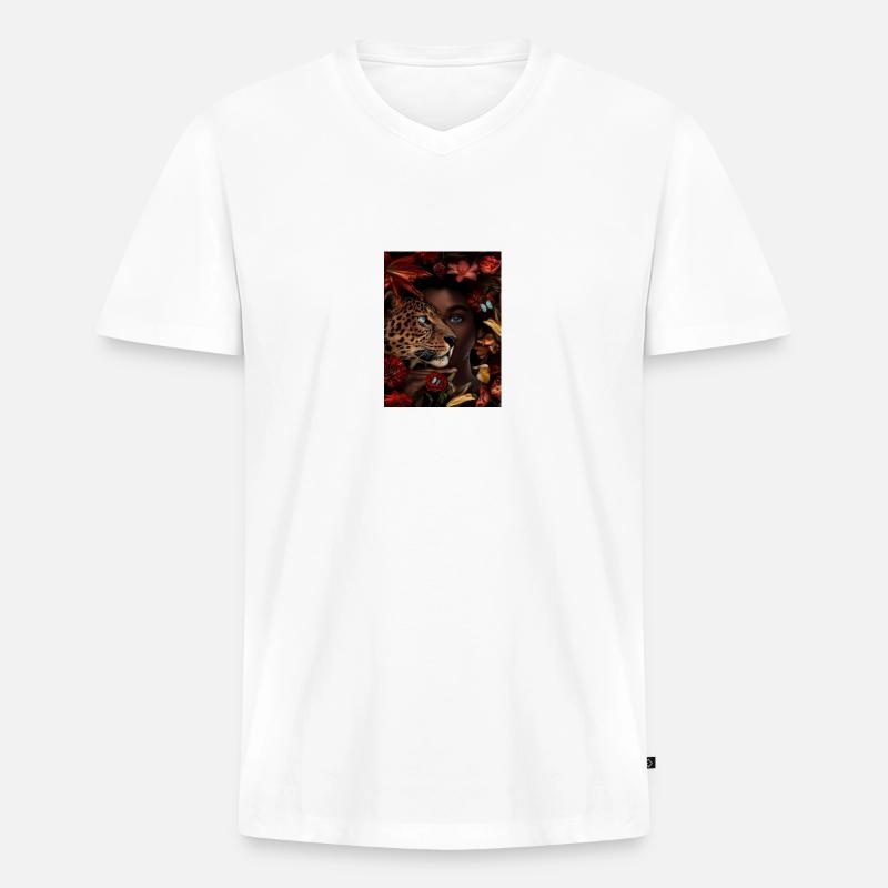 Leopard mit Menschen Gesicht - Männer Premium Bio T-Shirt mit V-Ausschnitt - Weiß