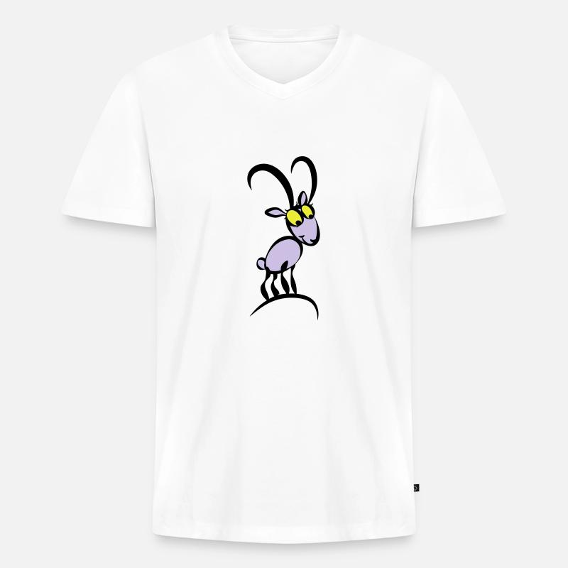 Steinbocky - Männer Premium Bio T-Shirt mit V-Ausschnitt - Weiß
