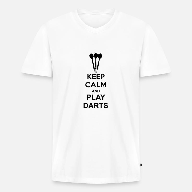 Keep Calm And Play Darts - Männer Premium Bio T-Shirt mit V-Ausschnitt - Weiß