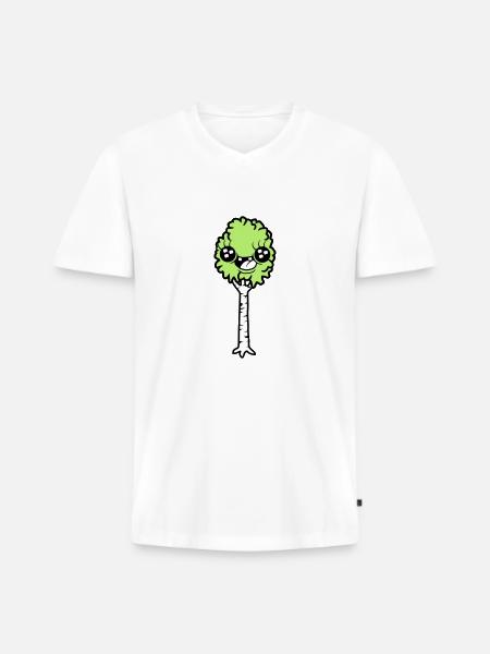 Laughing Cartoon Birch - Men's Premium Organic T-shirt with V-neck - white