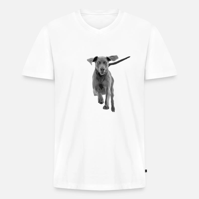 Hund Weimaraner springend - Männer Premium Bio T-Shirt mit V-Ausschnitt - Weiß