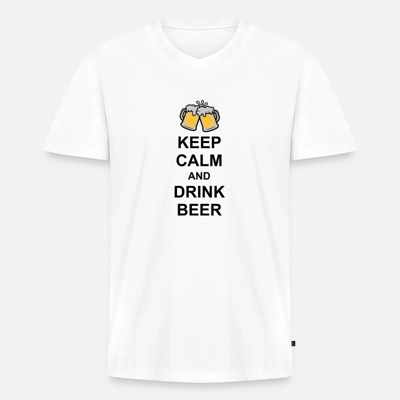 Keep Calm Drink Beer - Männer Premium Bio T-Shirt mit V-Ausschnitt - Weiß