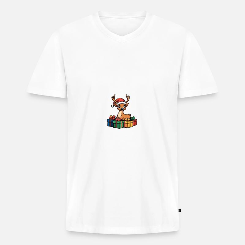 Hirsch Weihnachten Comic Geschenke - Männer Premium Bio T-Shirt mit V-Ausschnitt - Weiß