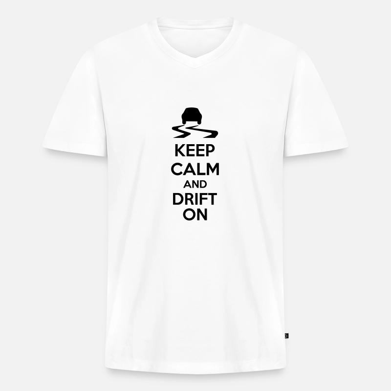 Keep Calm And Drift On - Männer Premium Bio T-Shirt mit V-Ausschnitt - Weiß