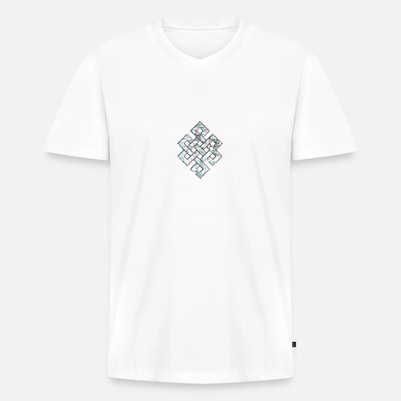 Karma Psychedelic 3D Glitch Anaglyph - Männer Premium Bio T-Shirt mit V-Ausschnitt - Weiß