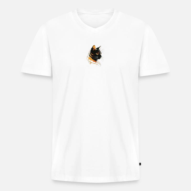 Katzenkopf Feuerglanz - Männer Premium Bio T-Shirt mit V-Ausschnitt - Weiß
