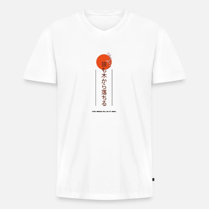 "Sogar Affen fallen von Bäumen" - Männer Premium Bio T-Shirt mit V-Ausschnitt - Weiß
