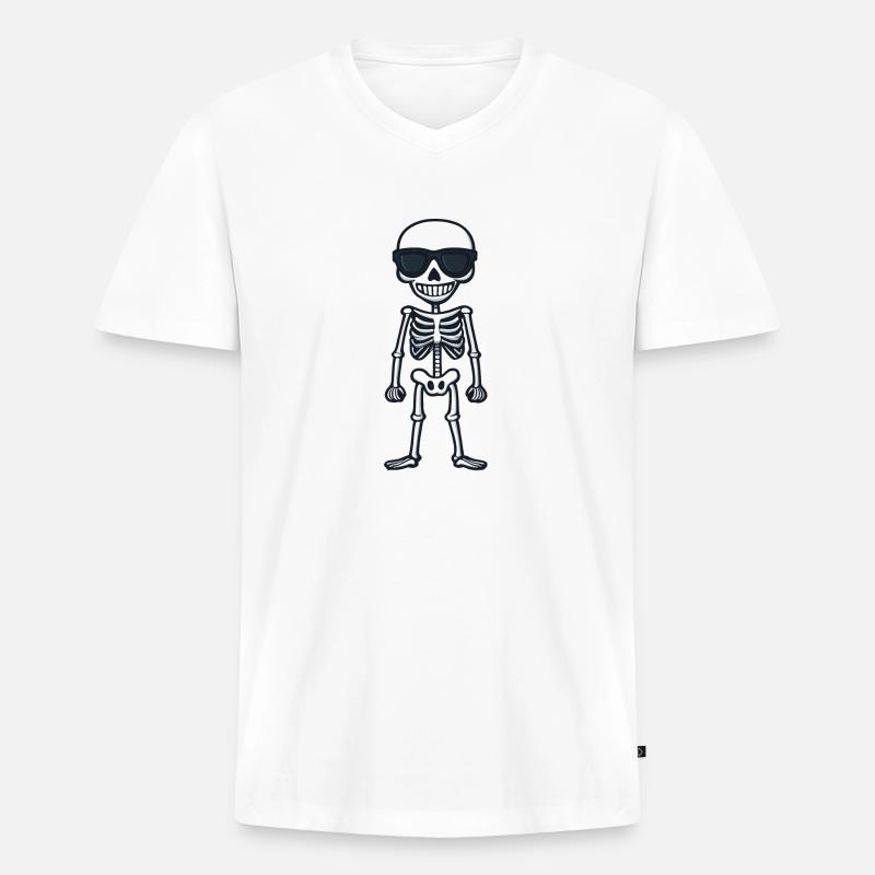 Skelett Comic Halloween Cool - Männer Premium Bio T-Shirt mit V-Ausschnitt - Weiß