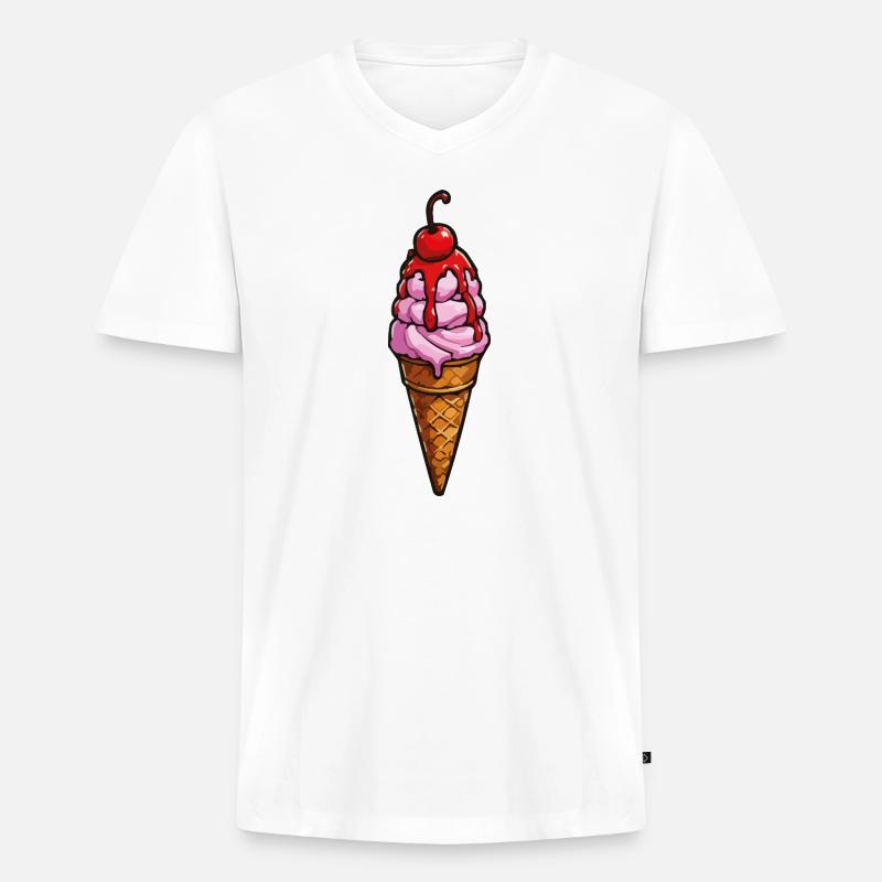 Kirsche Erdbeere Eiscreme - Männer Premium Bio T-Shirt mit V-Ausschnitt - Weiß