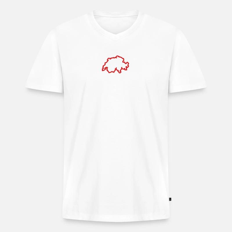 Swiss Outlined Map - Männer Premium Bio T-Shirt mit V-Ausschnitt - Weiß