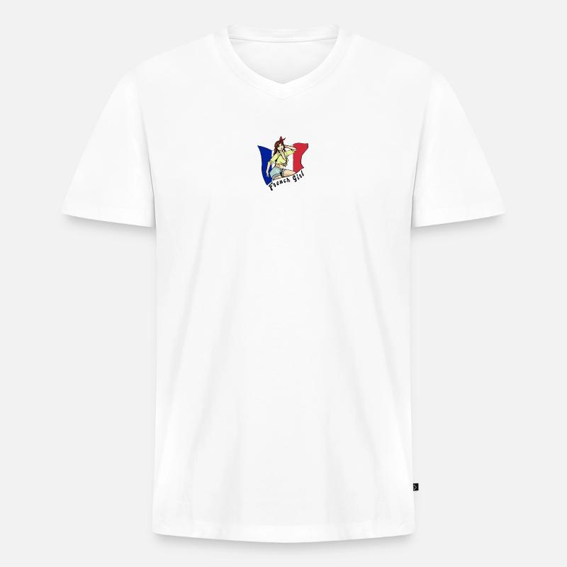 Frankreich Mädchen Flaggen Design - Männer Premium Bio T-Shirt mit V-Ausschnitt - Weiß