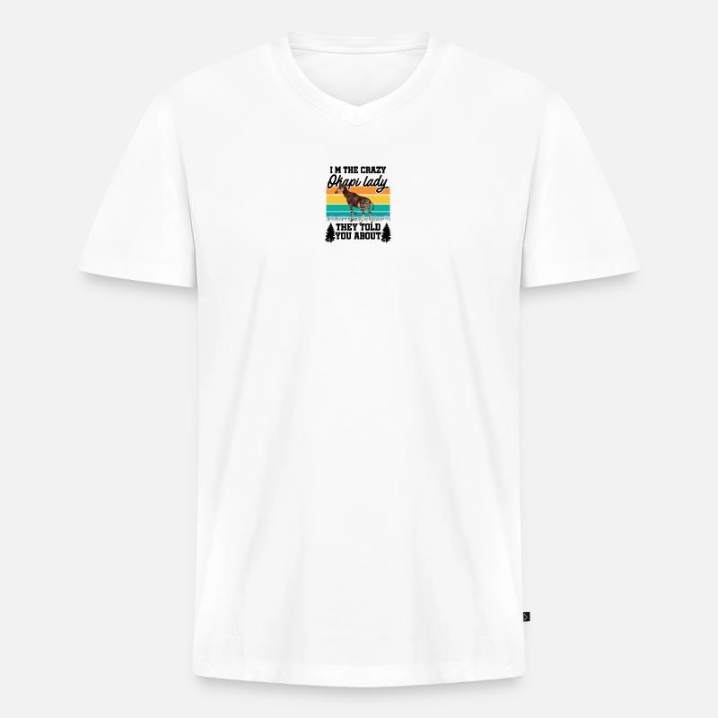 Ich bin die verrückte Okapi Lady - Männer Premium Bio T-Shirt mit V-Ausschnitt - Weiß