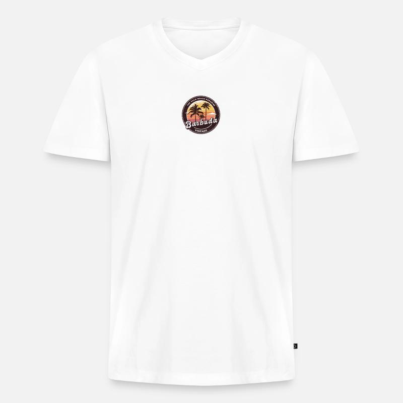 Barbuda Palmen Design - Männer Premium Bio T-Shirt mit V-Ausschnitt - Weiß