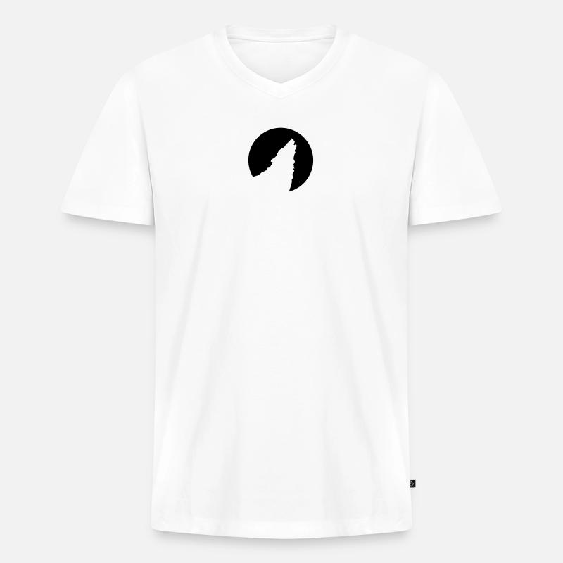 heulender Wolf - Männer Premium Bio T-Shirt mit V-Ausschnitt - Weiß