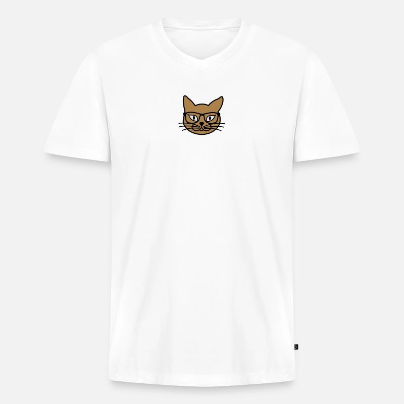 Nerd Kitteh - Männer Premium Bio T-Shirt mit V-Ausschnitt - Weiß