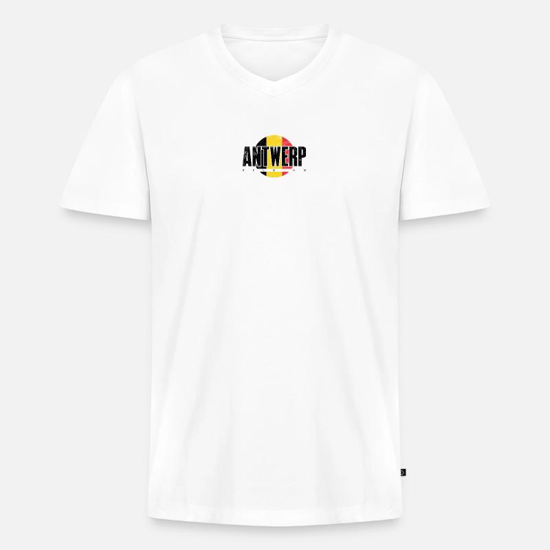 We Emblem Split Gelb Rot - Männer Premium Bio T-Shirt mit V-Ausschnitt - Weiß