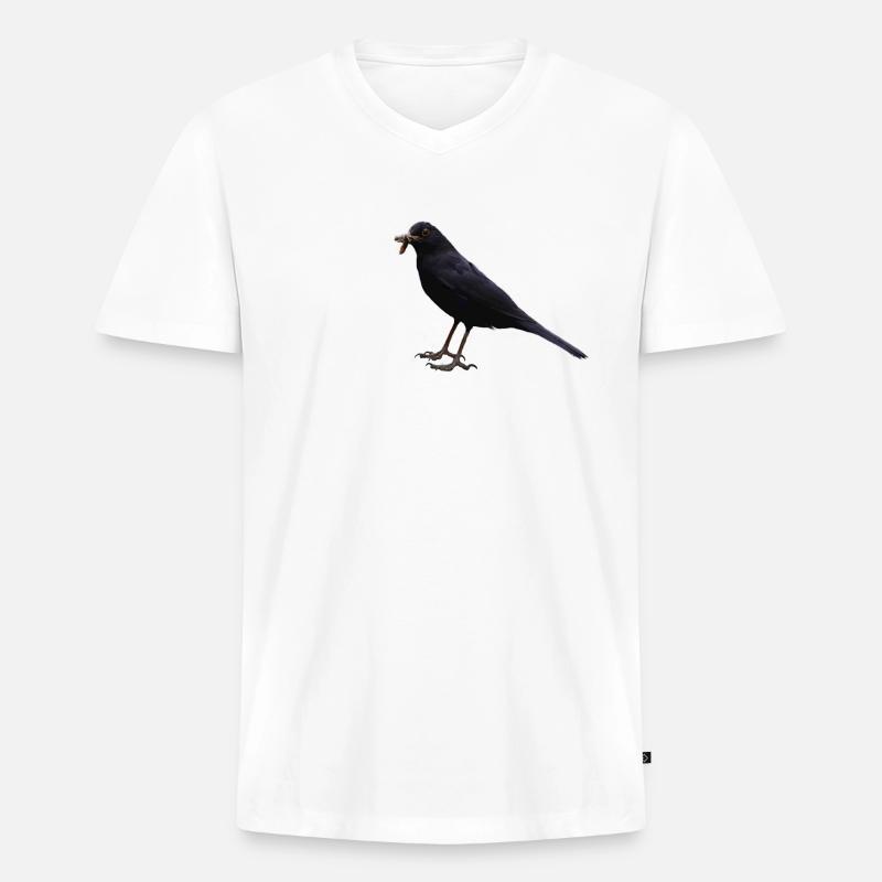 Amsel Vogel schwarzer Vogel - Männer Premium Bio T-Shirt mit V-Ausschnitt - Weiß