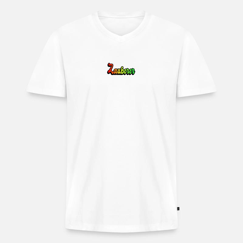Zauberer Regenbogen Design - Männer Premium Bio T-Shirt mit V-Ausschnitt - Weiß