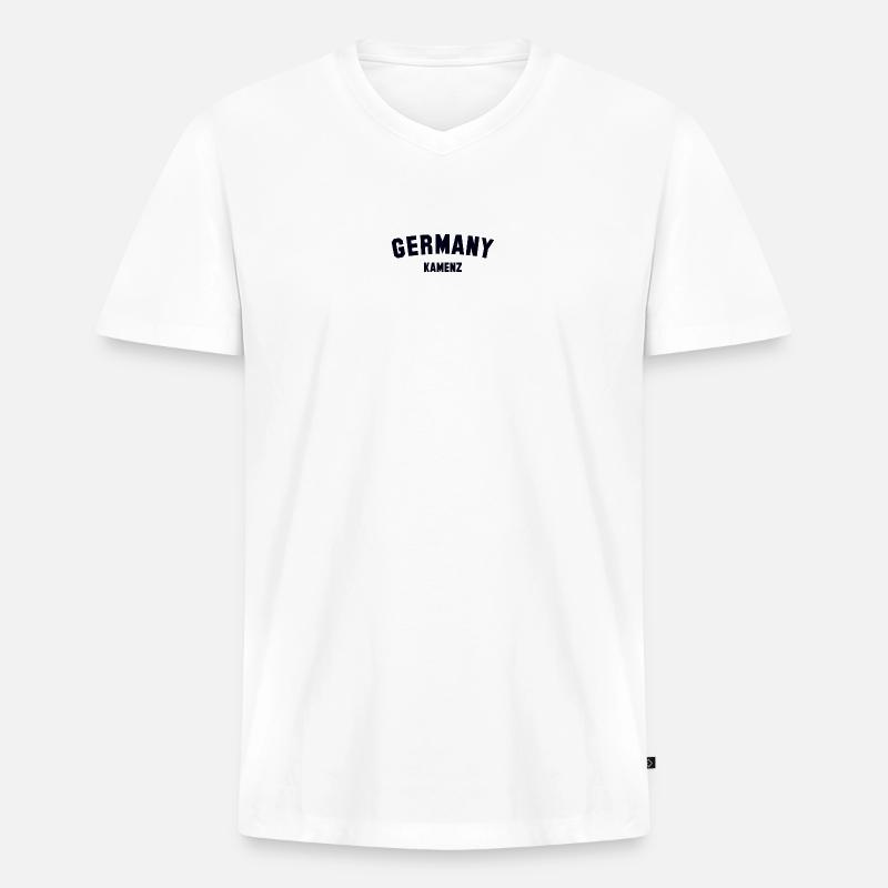 KAMENZ - Männer Premium Bio T-Shirt mit V-Ausschnitt - Weiß
