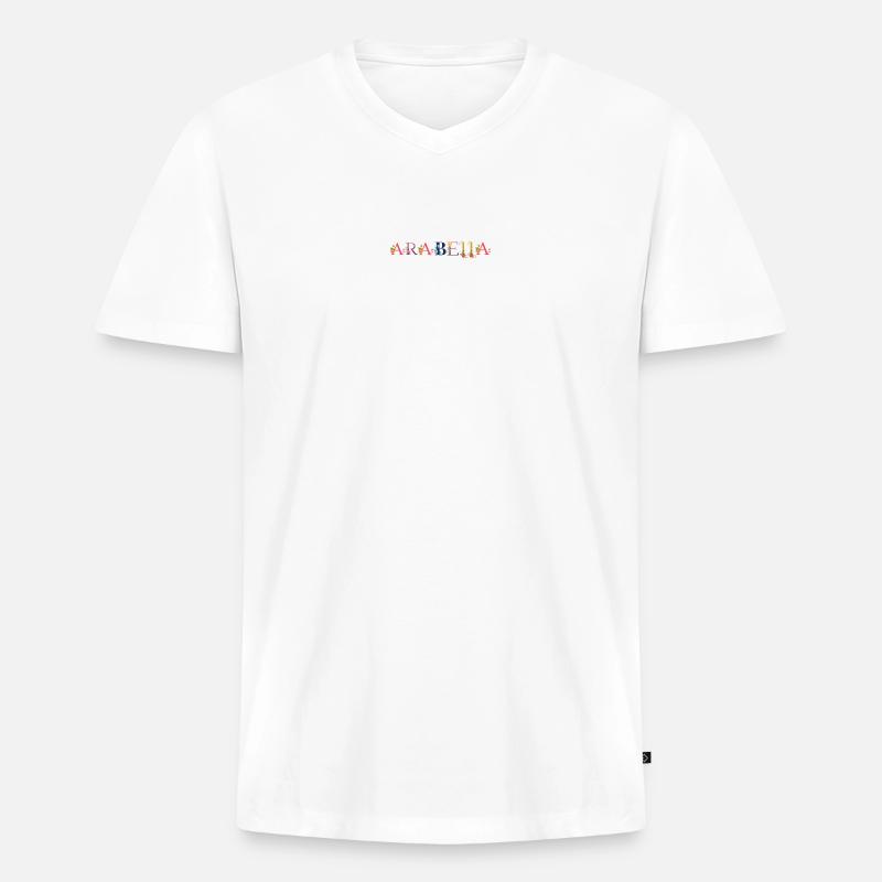 ARABELLA Name mit Blumen geschmückt - Männer Premium Bio T-Shirt mit V-Ausschnitt - Weiß