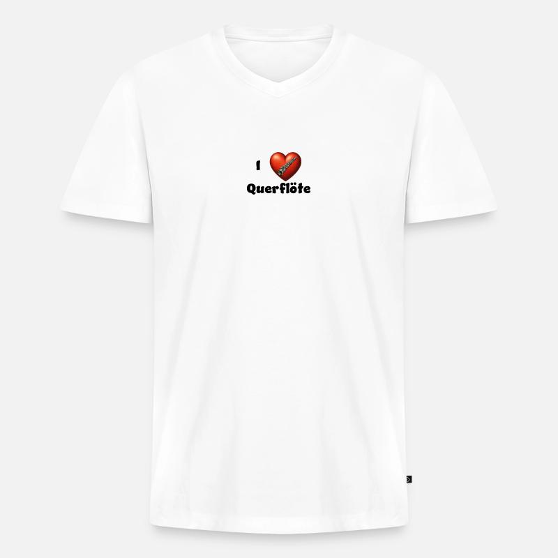 I love Querflöte - Männer Premium Bio T-Shirt mit V-Ausschnitt - Weiß