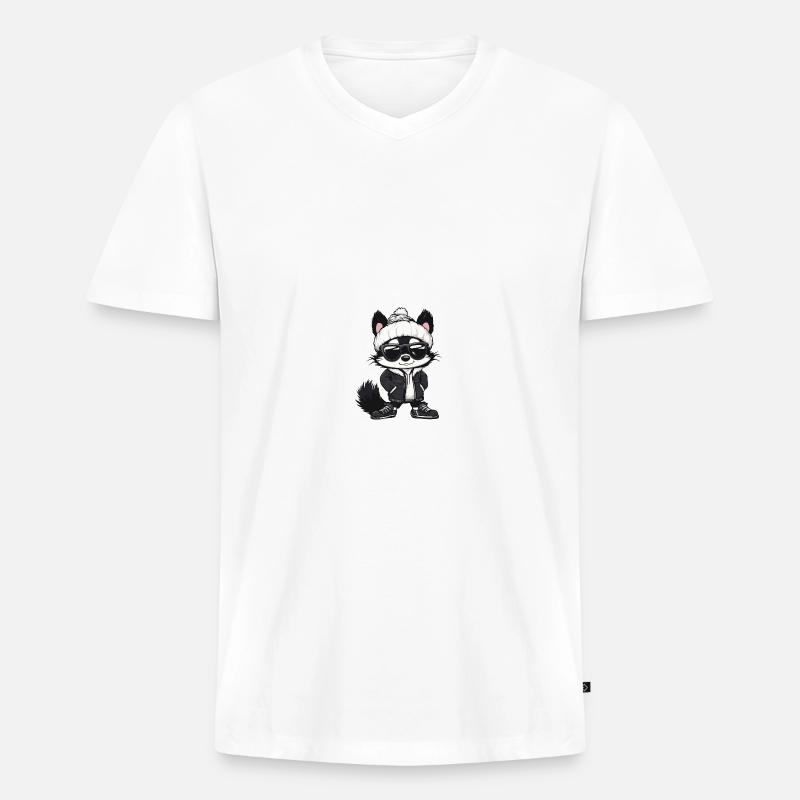 Stinktier Winter Comic - Männer Premium Bio T-Shirt mit V-Ausschnitt - Weiß