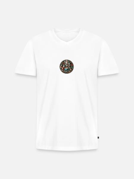Kaffee Plakette - Männer Premium Bio T-Shirt mit V-Ausschnitt - Weiß