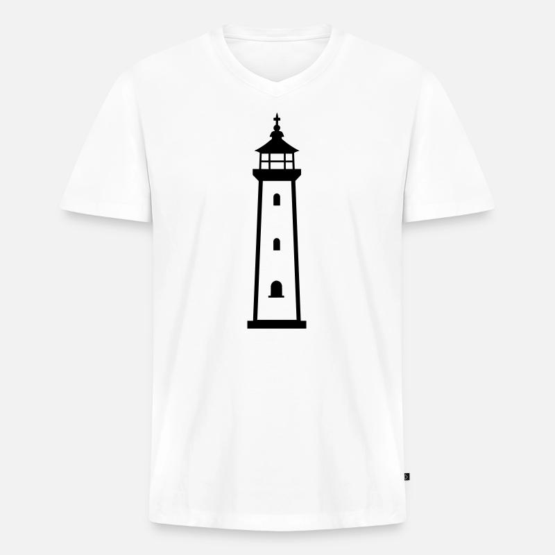 Leuchtturm - Männer Premium Bio T-Shirt mit V-Ausschnitt - Weiß