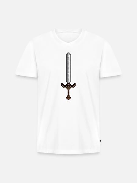 Schwert-Pixelkunst im Retro-Stil 8-Bit-Stil - Männer Premium Bio T-Shirt mit V-Ausschnitt - Weiß
