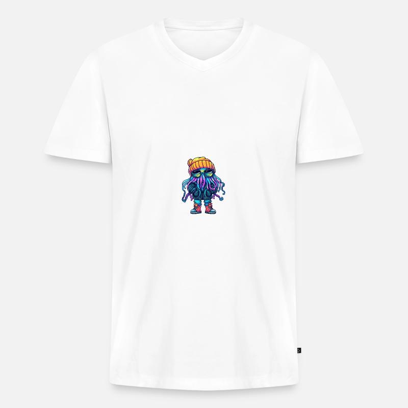 Qualle Winter Comic - Männer Premium Bio T-Shirt mit V-Ausschnitt - Weiß