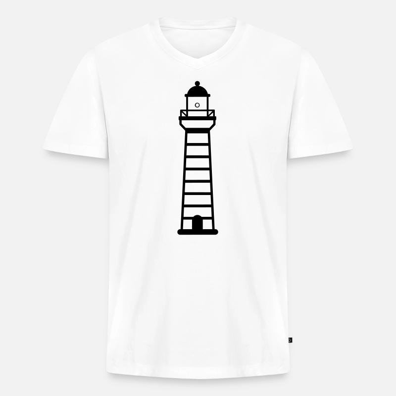 Leuchtturm - Männer Premium Bio T-Shirt mit V-Ausschnitt - Weiß