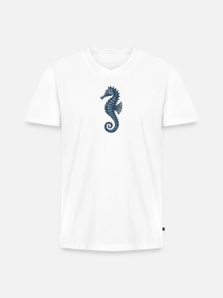Elegante Marine Seepferdchen Illustration - Männer Premium Bio T-Shirt mit V-Ausschnitt - Weiß