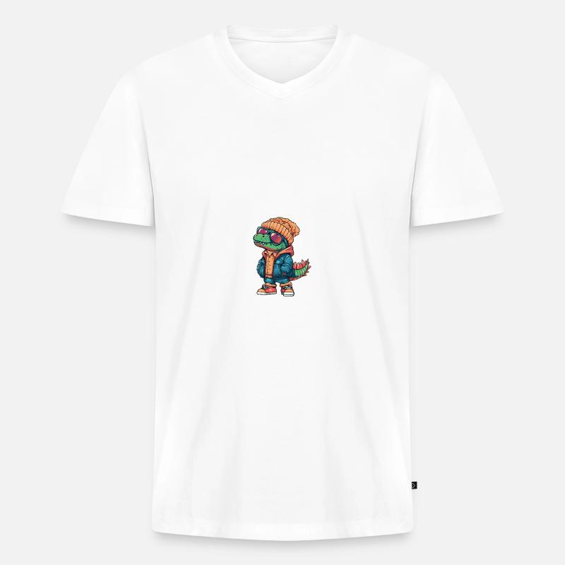Dinosaurier stegosaurus Winter Comic - Männer Premium Bio T-Shirt mit V-Ausschnitt - Weiß