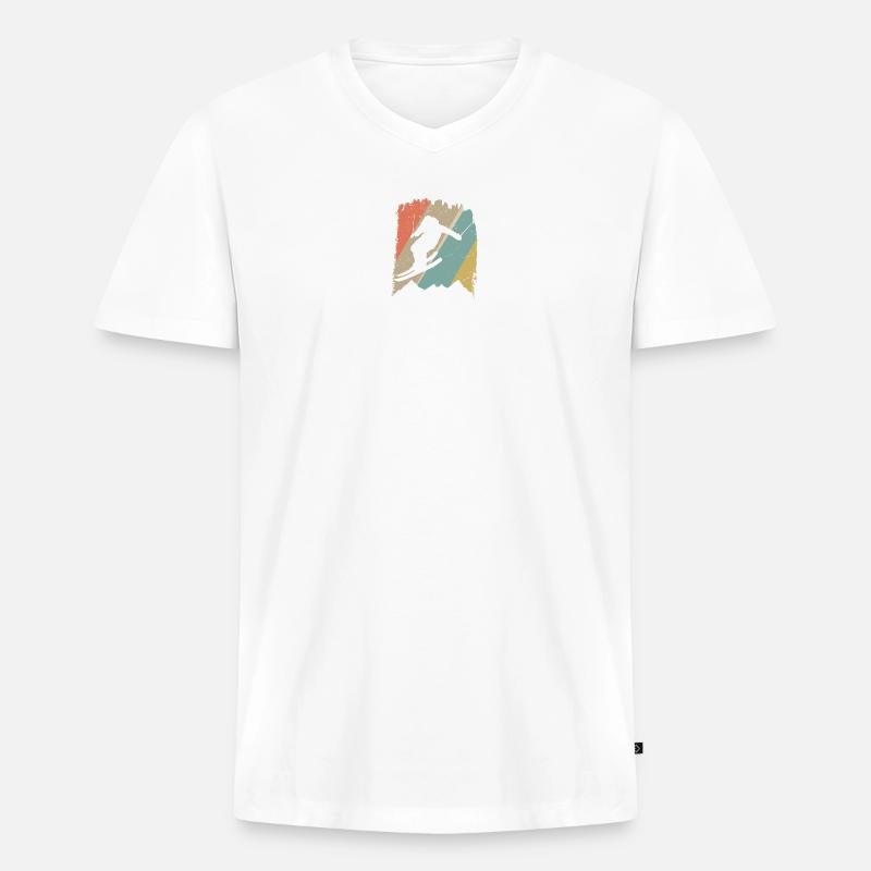 Retro Snowboard Silhouette auf Pastellstreifen - Männer Premium Bio T-Shirt mit V-Ausschnitt - Weiß