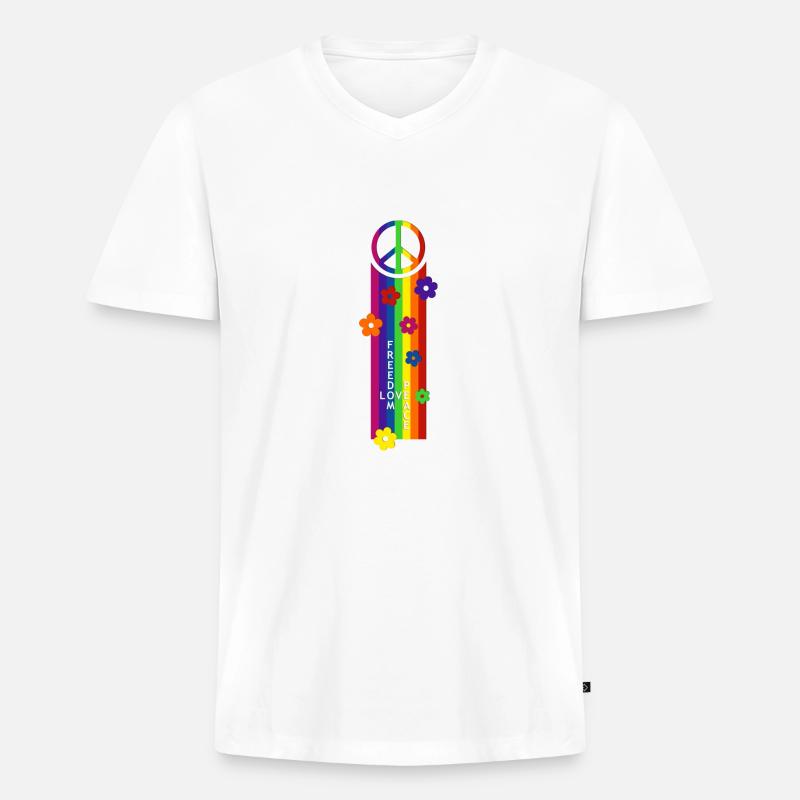 RAINBOW FOR PEACE - Männer Premium Bio T-Shirt mit V-Ausschnitt - Weiß