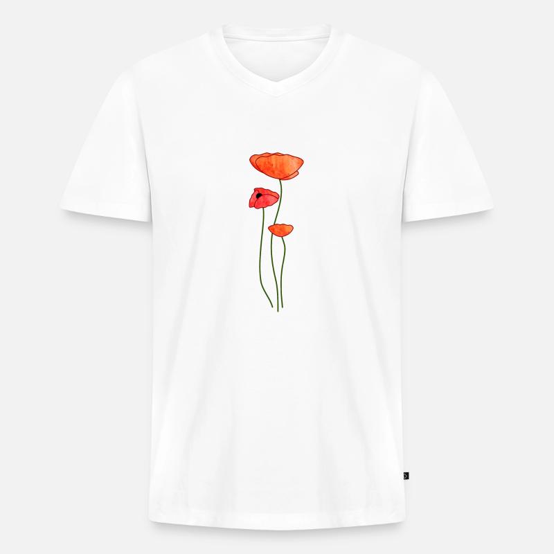 Drei Mohnblüten - Männer Premium Bio T-Shirt mit V-Ausschnitt - Weiß