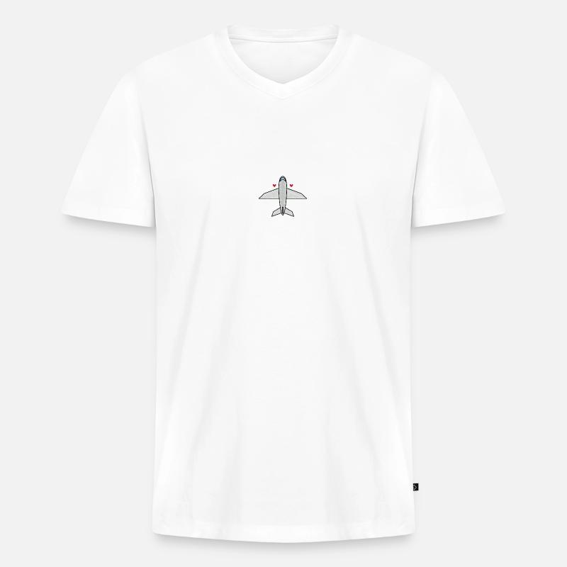 Flugzeug - Männer Premium Bio T-Shirt mit V-Ausschnitt - Weiß