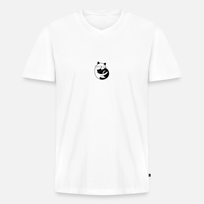 Weiße Katze & Schwarze Katze - Männer Premium Bio T-Shirt mit V-Ausschnitt - Weiß