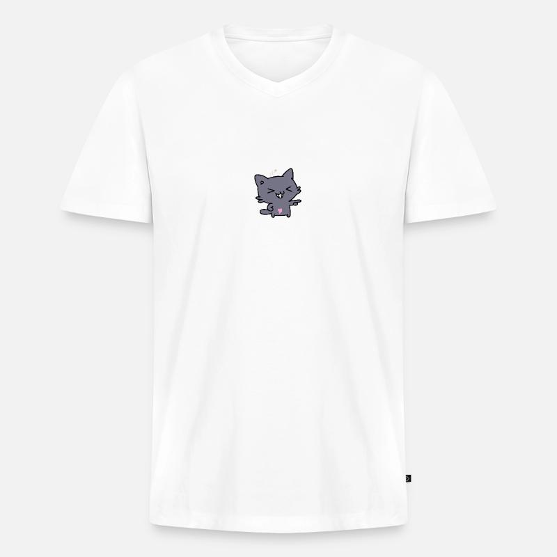 Katze - Männer Premium Bio T-Shirt mit V-Ausschnitt - Weiß