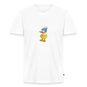 Gelbe Badeente Quietscheente Ente Entchen Mütze - Männer Premium Bio T-Shirt mit V-Ausschnitt - Weiß - Vorne - Nico (187cm)