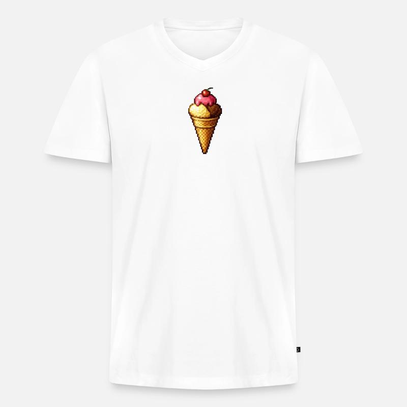 Retro Pixel Eiscreme Cone - Men's Premium Organic T-shirt with V-neck - white