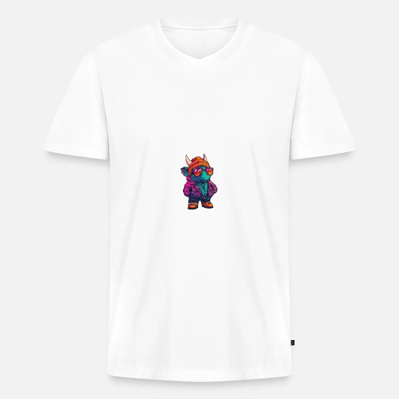 Dinosaurier triceratops Winter Comic - Männer Premium Bio T-Shirt mit V-Ausschnitt - Weiß