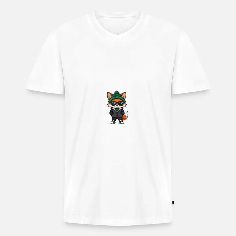 Fuchs Winter Comic - Männer Premium Bio T-Shirt mit V-Ausschnitt - Weiß
