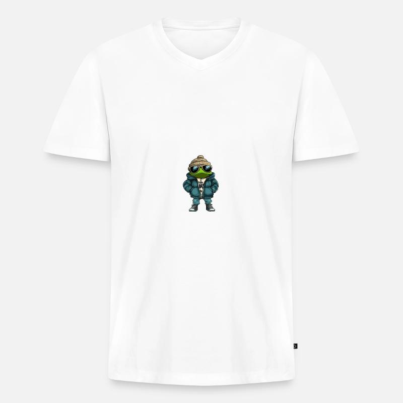 Frosch Winter Comic - Männer Premium Bio T-Shirt mit V-Ausschnitt - Weiß