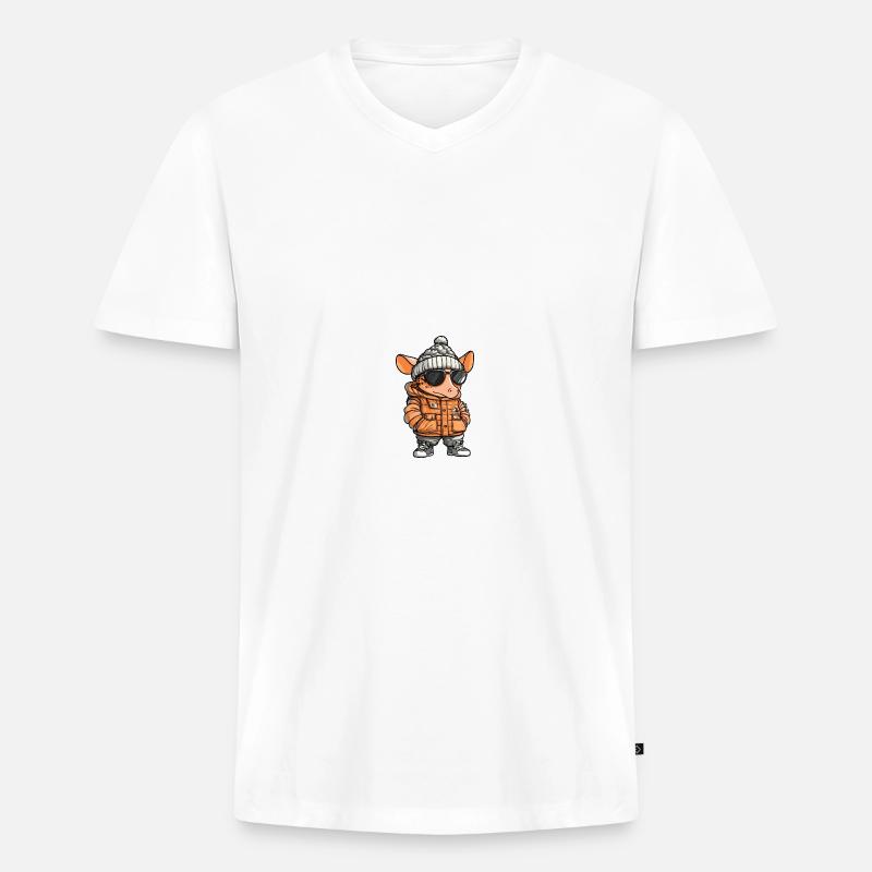 Gürteltier Winter Comic - Männer Premium Bio T-Shirt mit V-Ausschnitt - Weiß