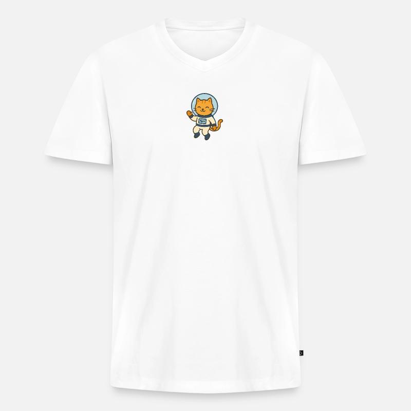 Astrokatze - Männer Premium Bio T-Shirt mit V-Ausschnitt - Weiß