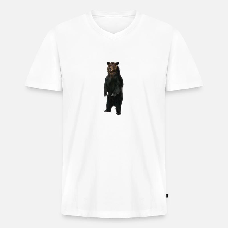 Stehender Bär - Männer Premium Bio T-Shirt mit V-Ausschnitt - Weiß