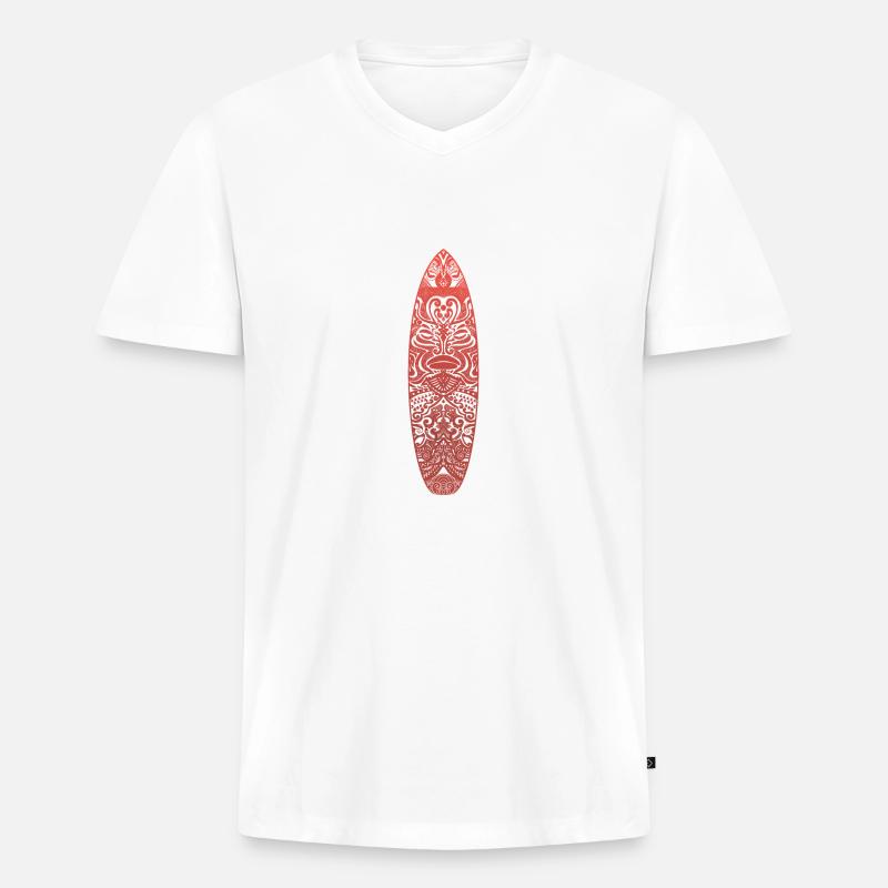 Maori Surf (rote Version) - Männer Premium Bio T-Shirt mit V-Ausschnitt - Weiß