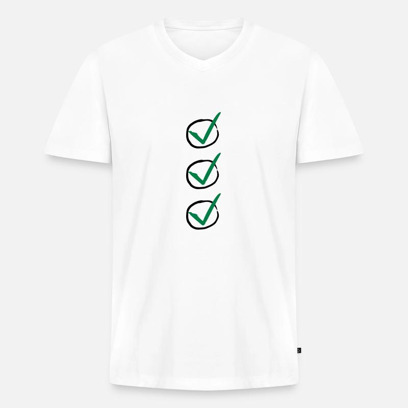 Three Checkmarks - Männer Premium Bio T-Shirt mit V-Ausschnitt - Weiß